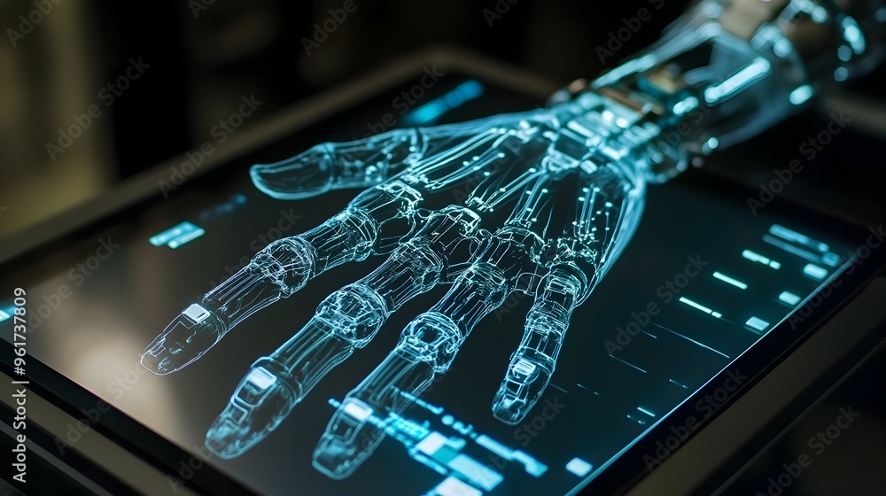 Poster holographic display presenting a three dimensional prototype of a cutting edge