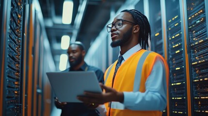 IT professionals working in a server room