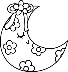 Cute halloween floral crescent moon groovy retro girly coquette doodle