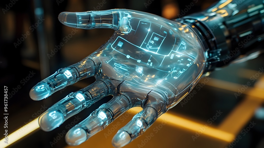 Aufkleber a futuristic hologram display showcasing a state of the art bionic hand with interactive digital ele