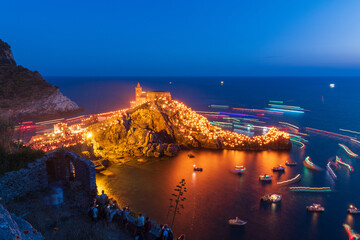 Procession and torchlight procession of the Madonna Bianca, Portovenere, Liguria, Italy