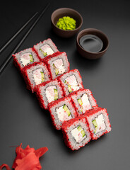 California roll on a black background