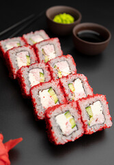 California roll on a black background