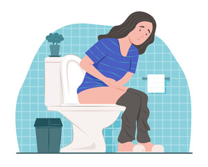 Woman Sitting on Toilet with Suffering from Stomachache for Menstrual Pain Concept Illustration