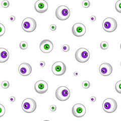 Halloween eyeballs pattern.  Seamless pattern of green and blue eyeballs. For background, wallpaper, cover paper, textiles, and fabrics.