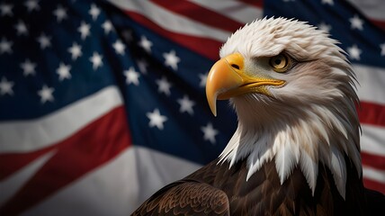 A Loyalty Day tribute composition featuring a dramatic USA flag flowing across the background with a noble bald eagle prominently displayed