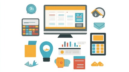 Flat Design Infographic Illustrating Fintech Benefits for Small Business, Featuring Expense Tracking and Invoice Management