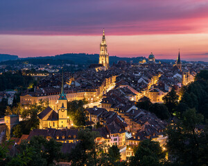Obraz premium view of the city of Bern at sunset, Switzerland
