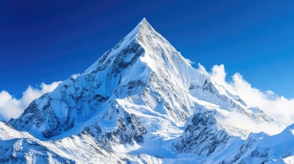 Obraz premium Snow-covered mountain peak under a clear winter sky, representing the majesty of winter.