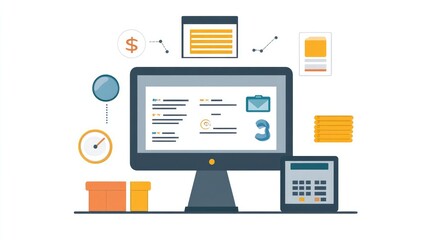 Flat Design Infographic Illustrating Fintech Benefits for Small Business, Featuring Expense Tracking and Invoice Management