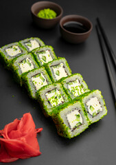 Roll with green masago and Philadelphia cheese