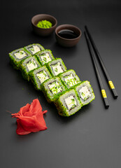 Roll with green masago and Philadelphia cheese