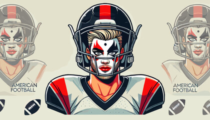 Football player with a Kabuki actor's expression.
Vector illustration.