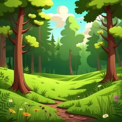 anime cartoon style woodland forest background banner