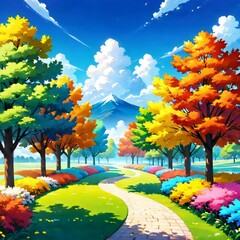 Nice and beautiful autumn forest illustration over white background. Beautiful autumn forest illustration