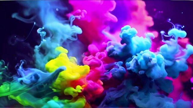 Neon color smoky background . vivid paint splash swirling, mix of colors as two chemical reaction. Foggy background, smoky background, colorful background, smoke video.HD quality.
