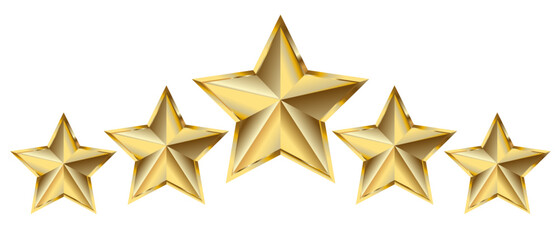 5 gold stars rating. Best product by rating. Best player. 5 stars award. Vector illustration. EPS 10