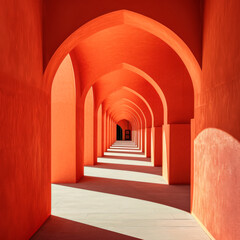 Beautiful monument, building arches, in orange color.