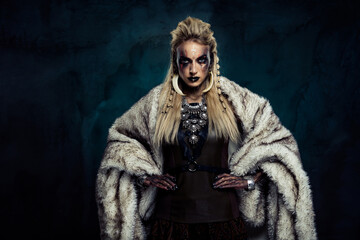 Photo of powerful lady valkyrie dark sorceress use curse magic for winning in northern battle over...