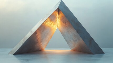 A striking triangular shape emits a warm glow, enhancing its contemporary aesthetic