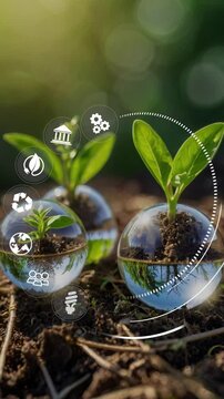 Circular economy concept for future business growth and environmental sustainability and reduce pollution.Net zero and carbon neutral concept.Concept day earth Save the world save environment.4K verti