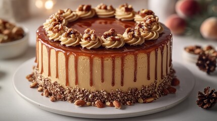 Indulge in every slice of this luscious caramel cake topped with rich frosting