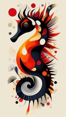 A stylized seahorse illustration, highlighting unique shapes and bold colors to create a modern and visually striking appearance.