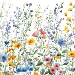 1. Outdoors floral pattern, wildflowers in natural arrangement, watercolor style