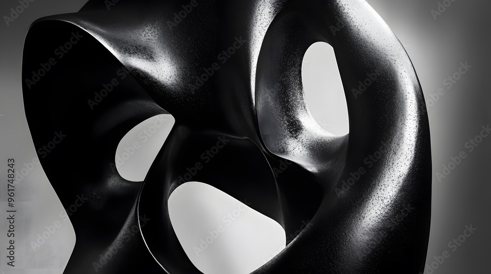 Poster abstract form with monochrome black, focusing on negative space and form rather than color