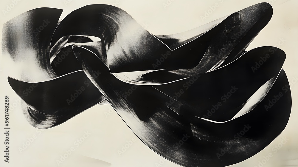 Poster abstract form with monochrome black, focusing on negative space and form rather than color