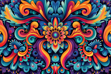 Fototapeta premium Colorful floral painted mexican background design.