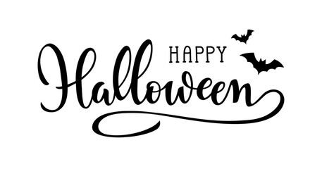 Happy Halloween hand drawn lettering, text, handwritten font. Holiday decorative element for greeting card or banner design.