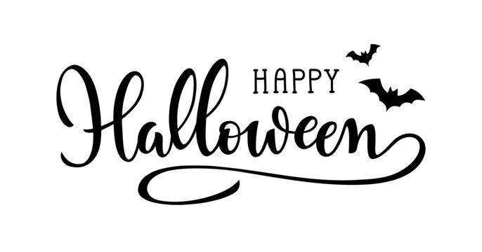 Happy Halloween hand drawn lettering, text, handwritten font. Holiday decorative element for greeting card or banner design.