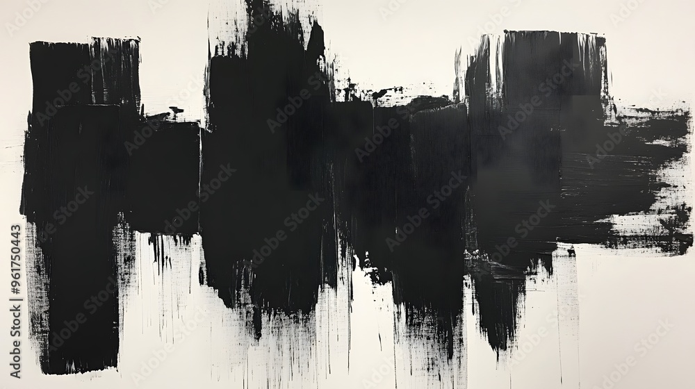 Poster minimalist abstract painting using only black brushstrokes, allowing the negative space to dominate 