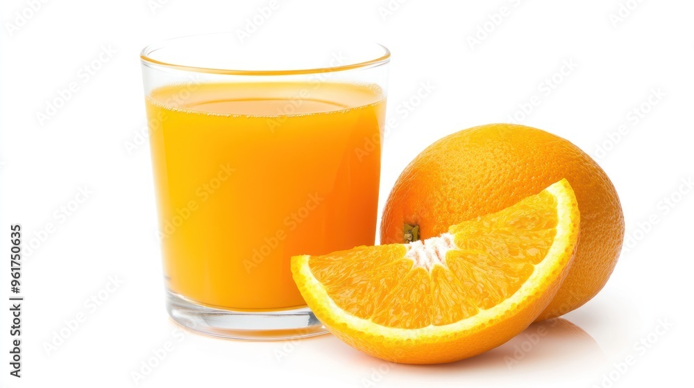 Wall mural glass of orange juice with oranges