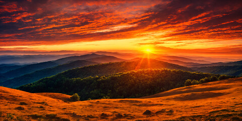 Majestic Sunset Over Mountain Landscape