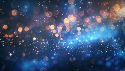 Obraz premium A mesmerizing bokeh effect showcases a blurred background filled with glowing, circular light spots. The blue hues and ethereal atmosphere create an enchanting visual experience