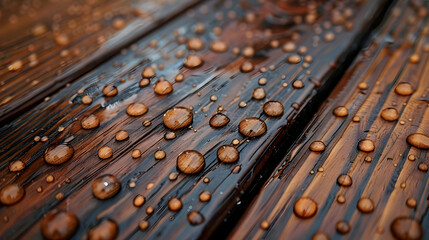 Water Drops on Wooden Surface Closeup Photo