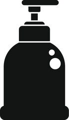 Black simple icon of a plastic bottle with dispenser pump for liquid soap, shampoo, shower gel, lotion