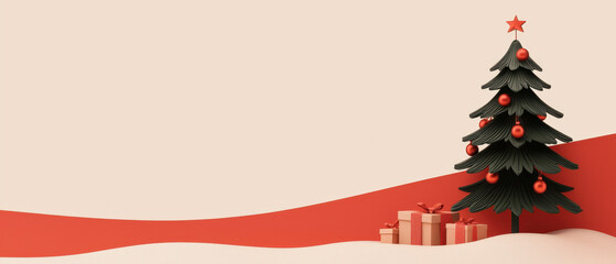 Christmas tree with online sale packages, flat design illustration