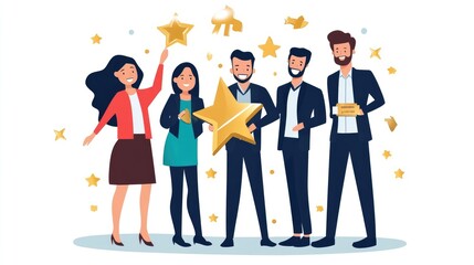 Flat Design Illustration of Employee of the Month Recognition on Clean White Background