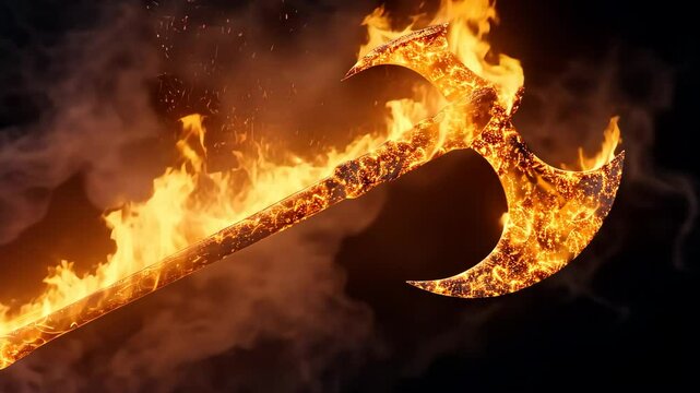 Axe engulfed in flames, dramatic concept. Fantasy weapon and firepower symbolism