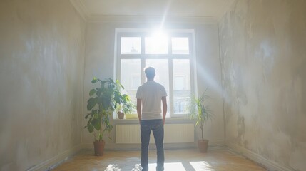 Man standing in sunlit room