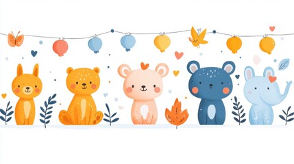 Obraz premium A decorative baby shower banner with cheerful messages and cute illustrations, displayed against a white background