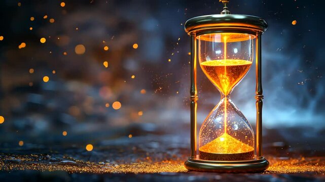 Illuminated hourglass on a dark background, time concept