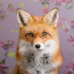 Obraz premium portrait of a fox on purple floral background