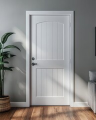 Modern White Interior Door with Arched Top and Vertical Panels  Perfect for Contemporary Home Design