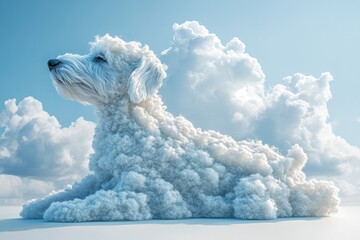 White dog relaxing looking like a cloud in the sky