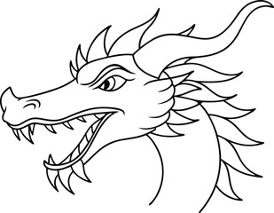 Continuous Line Drawing of Chinese Dragon Head - Vector Art