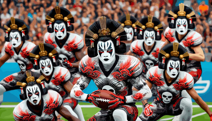 Football player with a Kabuki actor's expression.
Vector illustration.